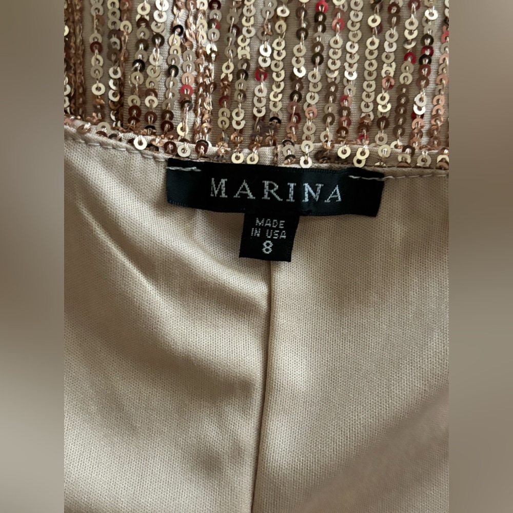 MARINA Women’s Rose Gold Sequin Spaghetti Strap Dress - Picture 7 of 8